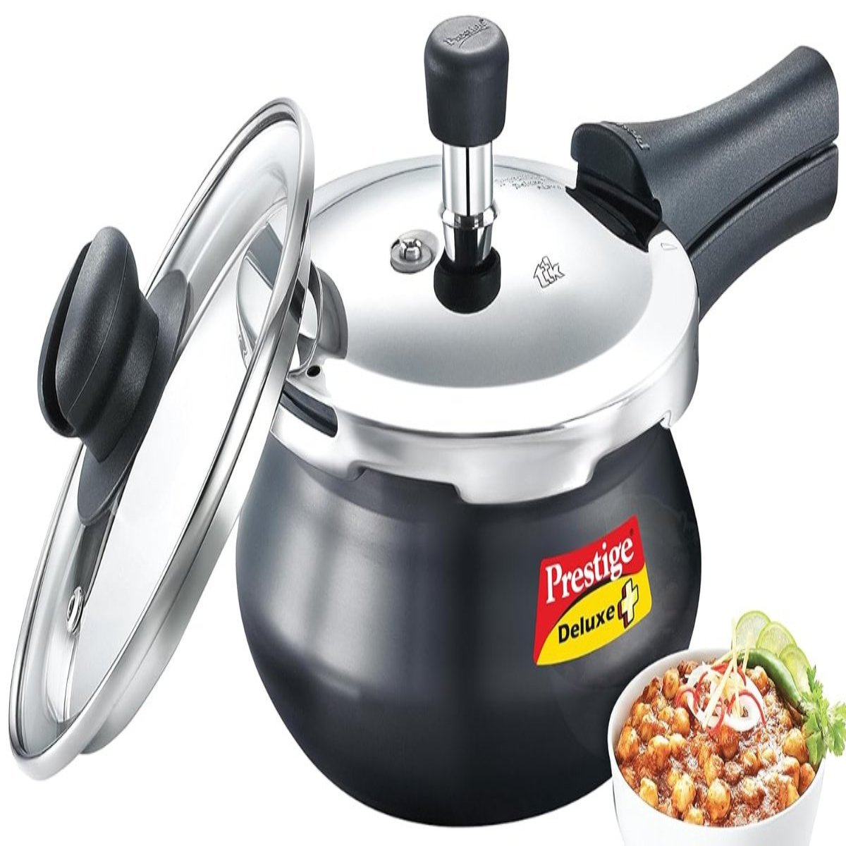 Prestige Deluxe Duo Plus Hard Anodised 1.5L Handi Pressure Cooker with Glass Lid - 20358