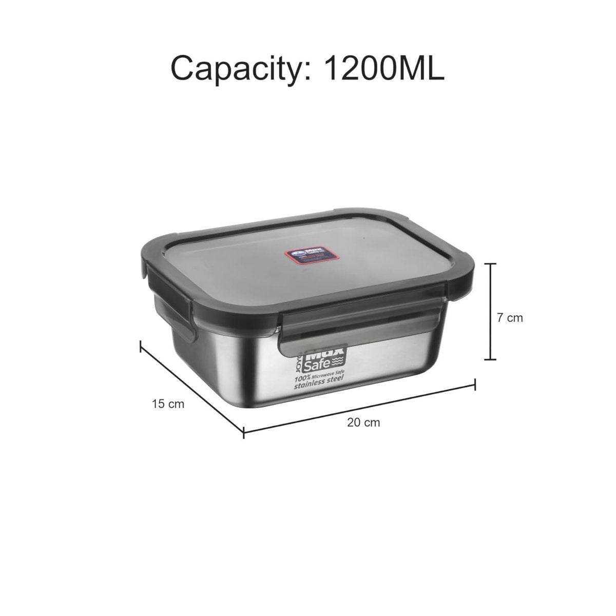 Joyo MaxSafe - India's First 100% Microwave Safe Stainless Steel Leakproof Food Storage Container - 1200ML, Rectangle - 2504