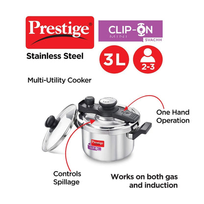 Prestige Clip On Mini Savchh Stainless Steel 3 Liter Pressure Cooker - 20231