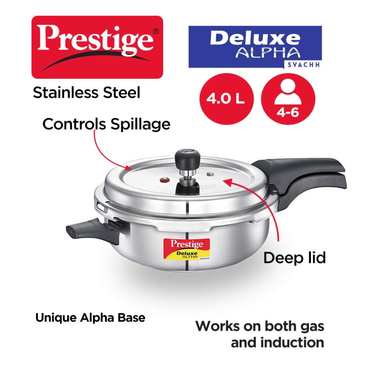 Prestige 4L Deluxe Alpha Svachh Stainless Steel Senior Pressure Pan - 20256