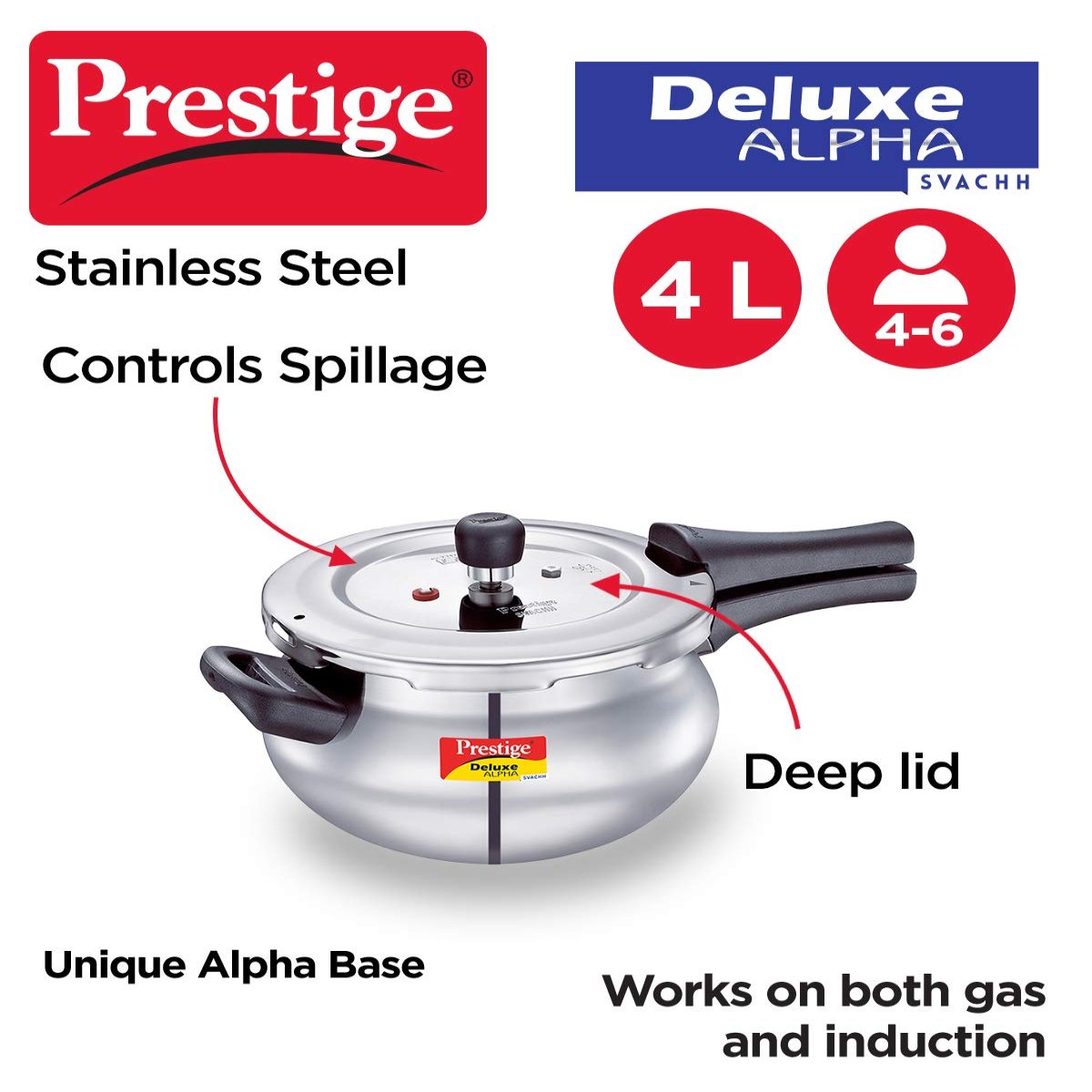 Prestige Deluxe Alpha Svachh Stainless Steel 4L Handi Pressure Cooker- 20268