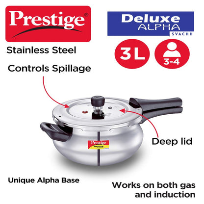 Prestige Deluxe Alpha Svachh Stainless Steel 3L Handi Pressure Cooker- 20267