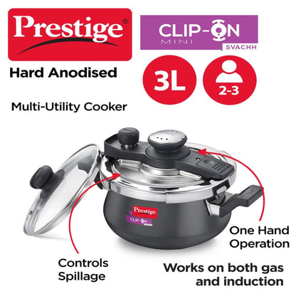 Prestige Clip On Mini Savchh Hard Anodised 3L Handi Pressure Cooker - 20238