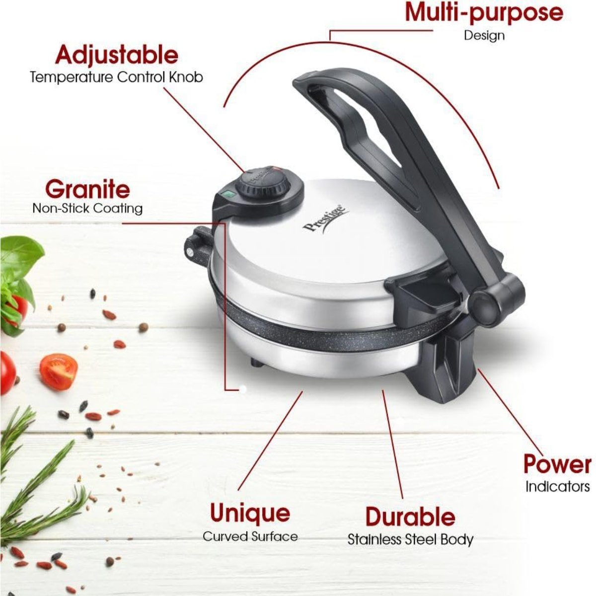 Prestige Electric Multi-Purpose Roti / Chapati Maker PRM 5.0 900-Watt (Silver)