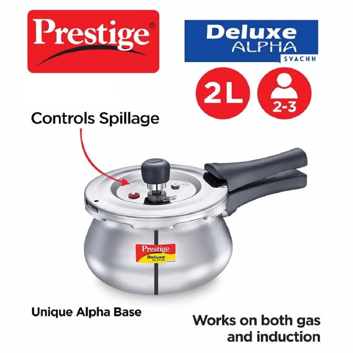 Prestige Deluxe Alpha Svachh Stainless Steel 2L Handi Pressure Cooker- 20266