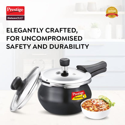 Prestige Deluxe Duo Plus Hard Anodised 3 Liter Handi Pressure Cooker with Glass Lid - 20144