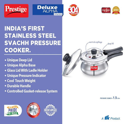 Prestige 1.5L Deluxe Alpha Svachh Stainless Steel Pressure Cooker - 20265