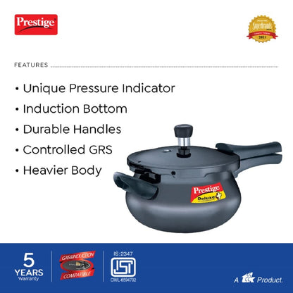 Prestige Deluxe Plus Aluminium Hard Anodised 3L Mini Handi Pressure Cooker 20142