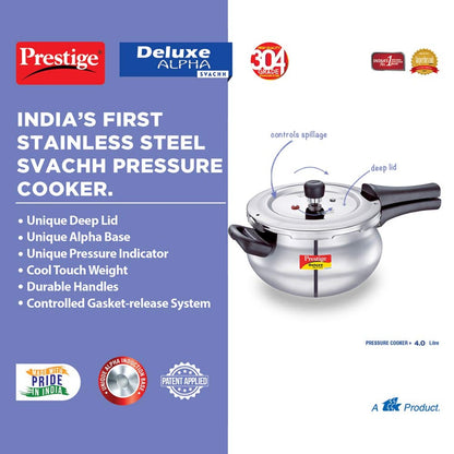 Prestige Deluxe Alpha Svachh Stainless Steel 4L Handi Pressure Cooker- 20268