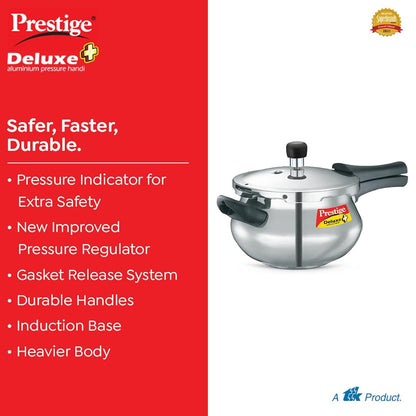 Prestige Deluxe Plus Aluminum 3L Mini Handi Pressure Cooker, Outer Lid - 10793