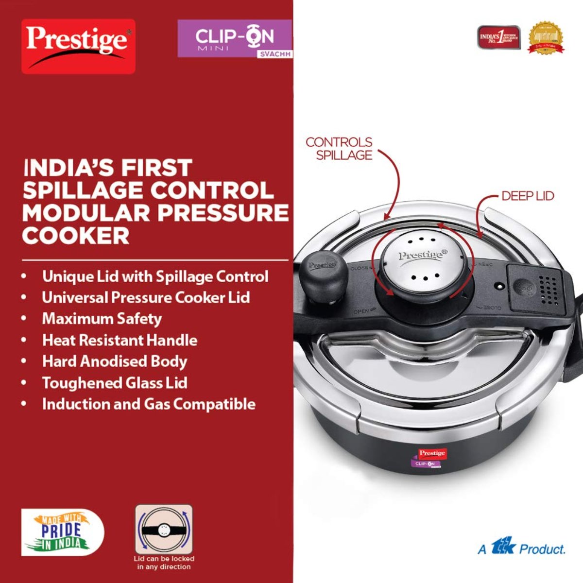 Prestige Clip On Mini Savchh Hard Anodised 2 Ltr Pressure Cooker - 20239