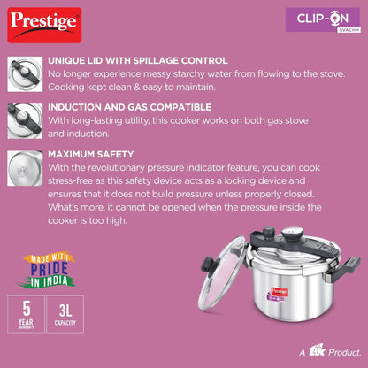 Prestige Clip On Savchh Stainless Steel 5 Litre Pressure Cooker - 20230