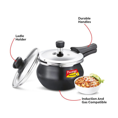 Prestige Deluxe Duo Plus Hard Anodised 3 Liter Handi Pressure Cooker with Glass Lid - 20144