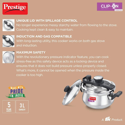 Prestige Clip On Mini Savchh Stainless Steel 3L Handi Pressure Cooker- 20236