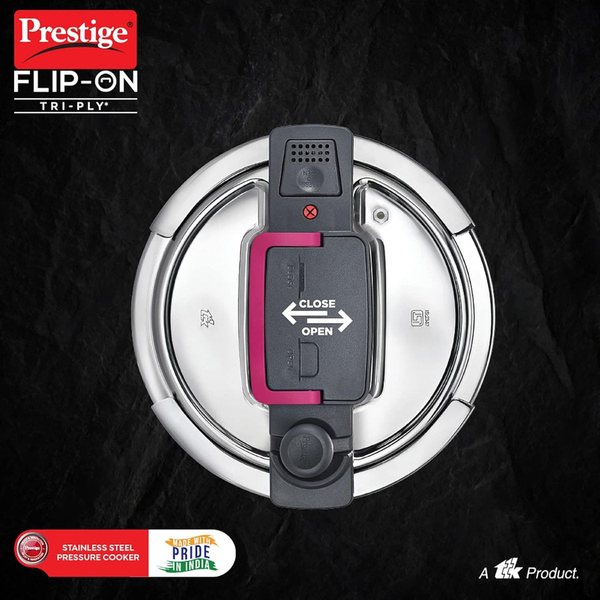 Prestige FLIP-ON TRI-PLY Stainless Steel 3L Pressure Cooker with Glass Lid