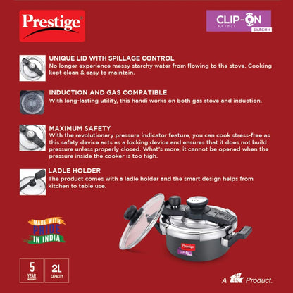 Prestige Clip On Mini Savchh Hard Anodised 2 Ltr Pressure Cooker - 20239