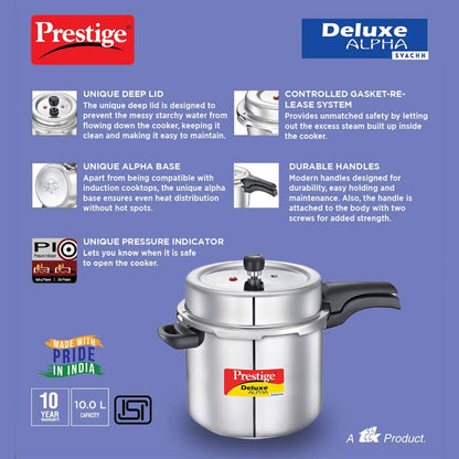 Prestige Deluxe Alpha Svachh Stainless Steel 10L Pressure Cooker - 20254