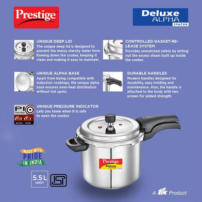 Prestige Deluxe Alpha Svachh Stainless Steel 5.5L Pressure Cooker - 20251