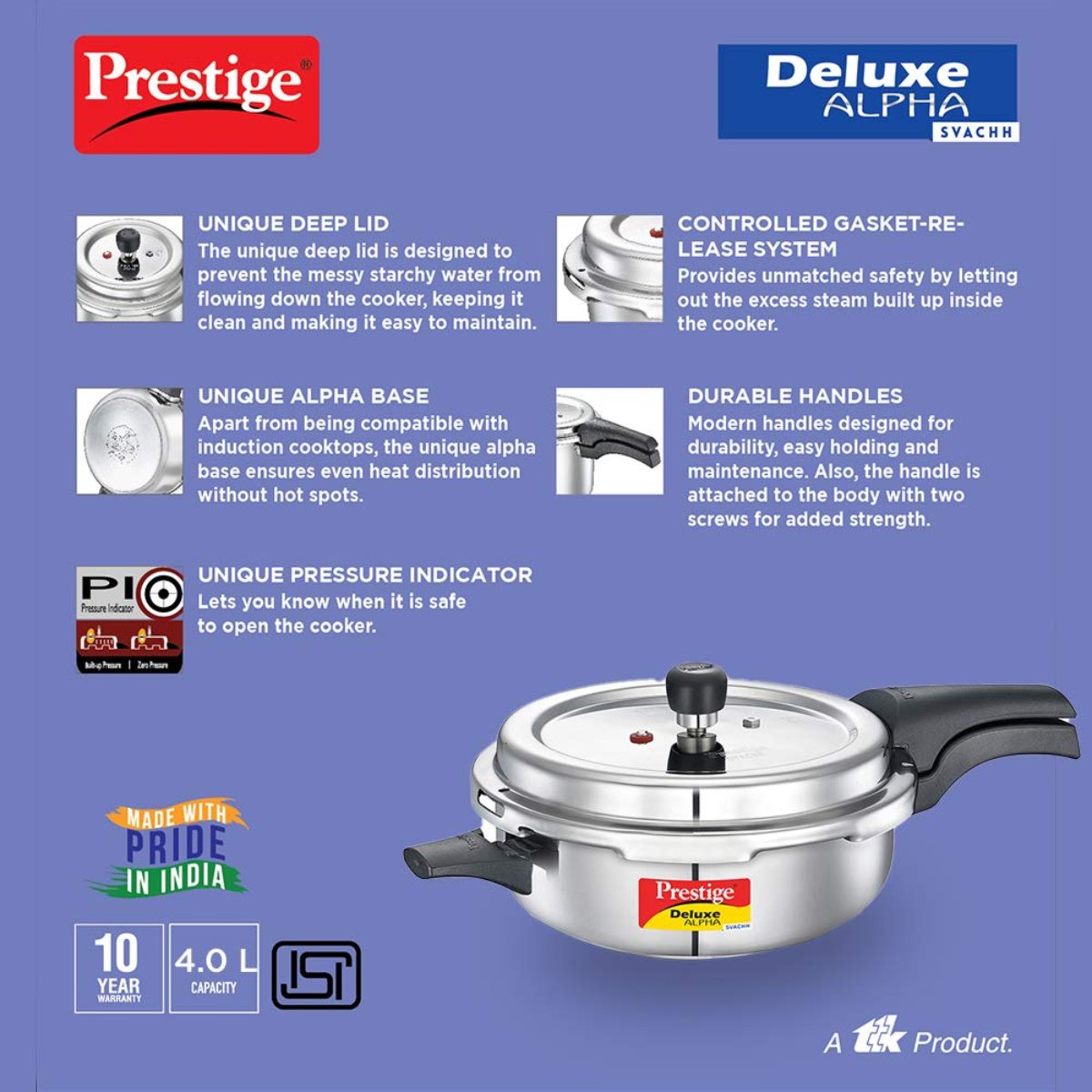 Prestige 4L Deluxe Alpha Svachh Stainless Steel Senior Pressure Pan - 20256