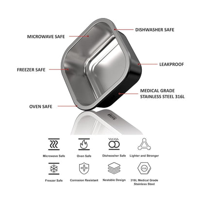 Joyo MaxSafe - India's First 100% Microwave Safe Stainless Steel Leakproof Food Storage Container - 1450ML, Square - 3505