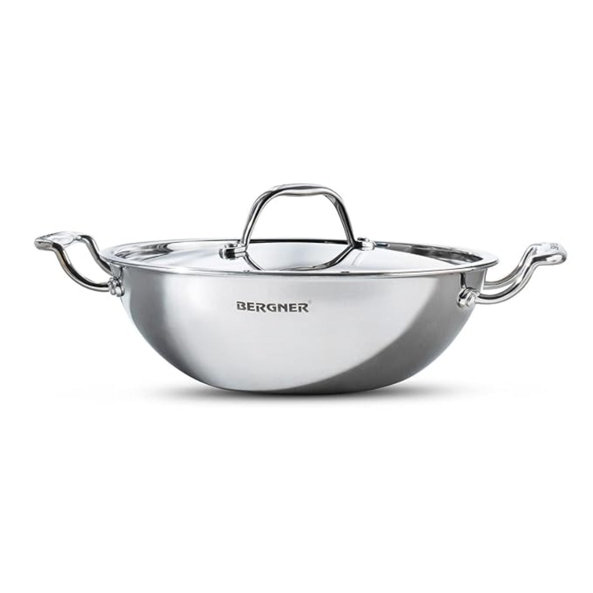 Bergner Argent Tri-Ply Stainless Steel Wok Kadhai With SS Lid