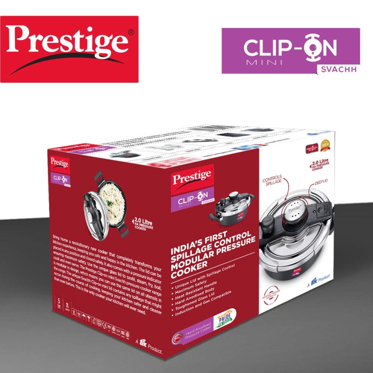 Prestige Clip On Mini Savchh Hard Anodised 2 Ltr Pressure Cooker - 20239