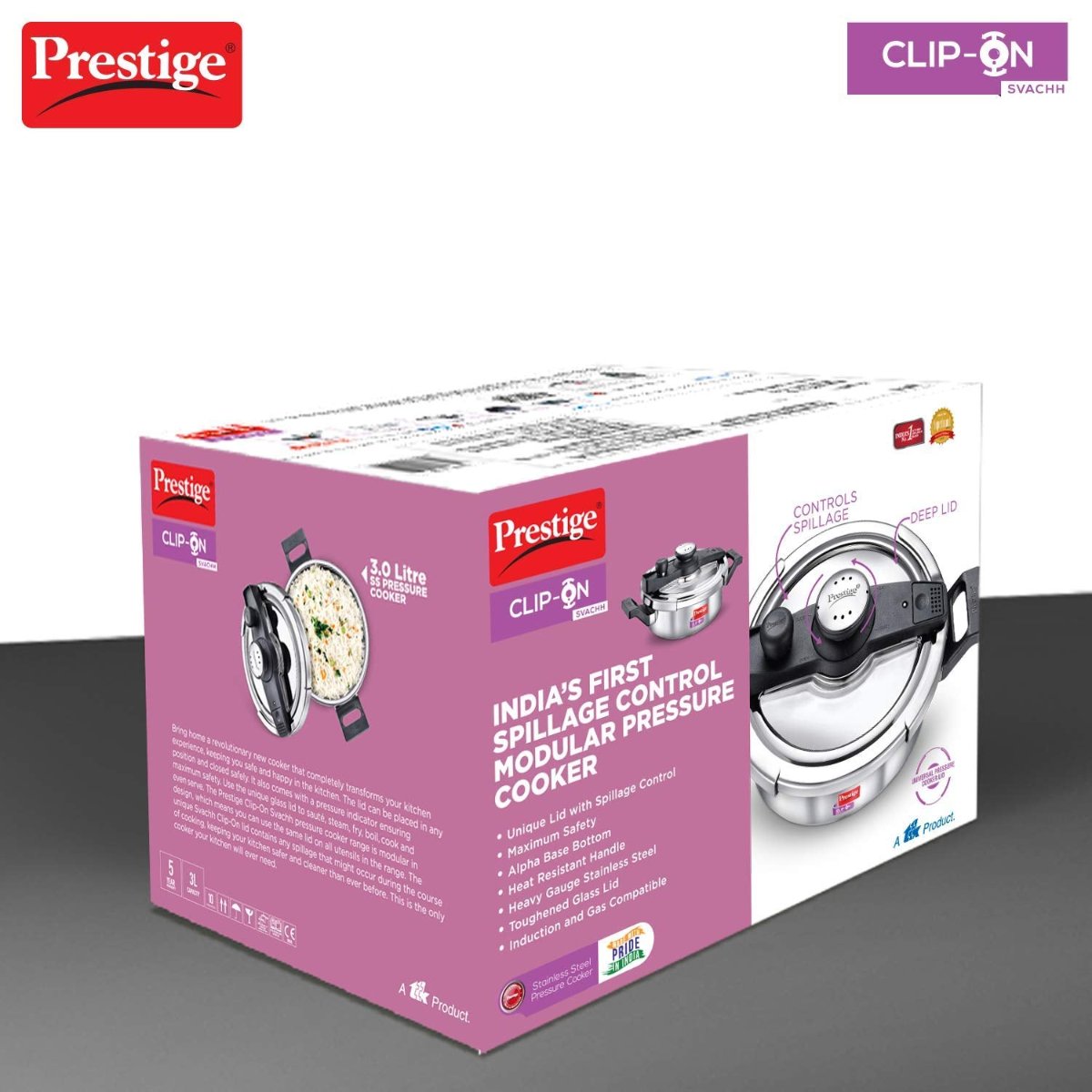 Prestige Clip On Savchh Stainless Steel 3 Litre Pressure Cooker - 20229