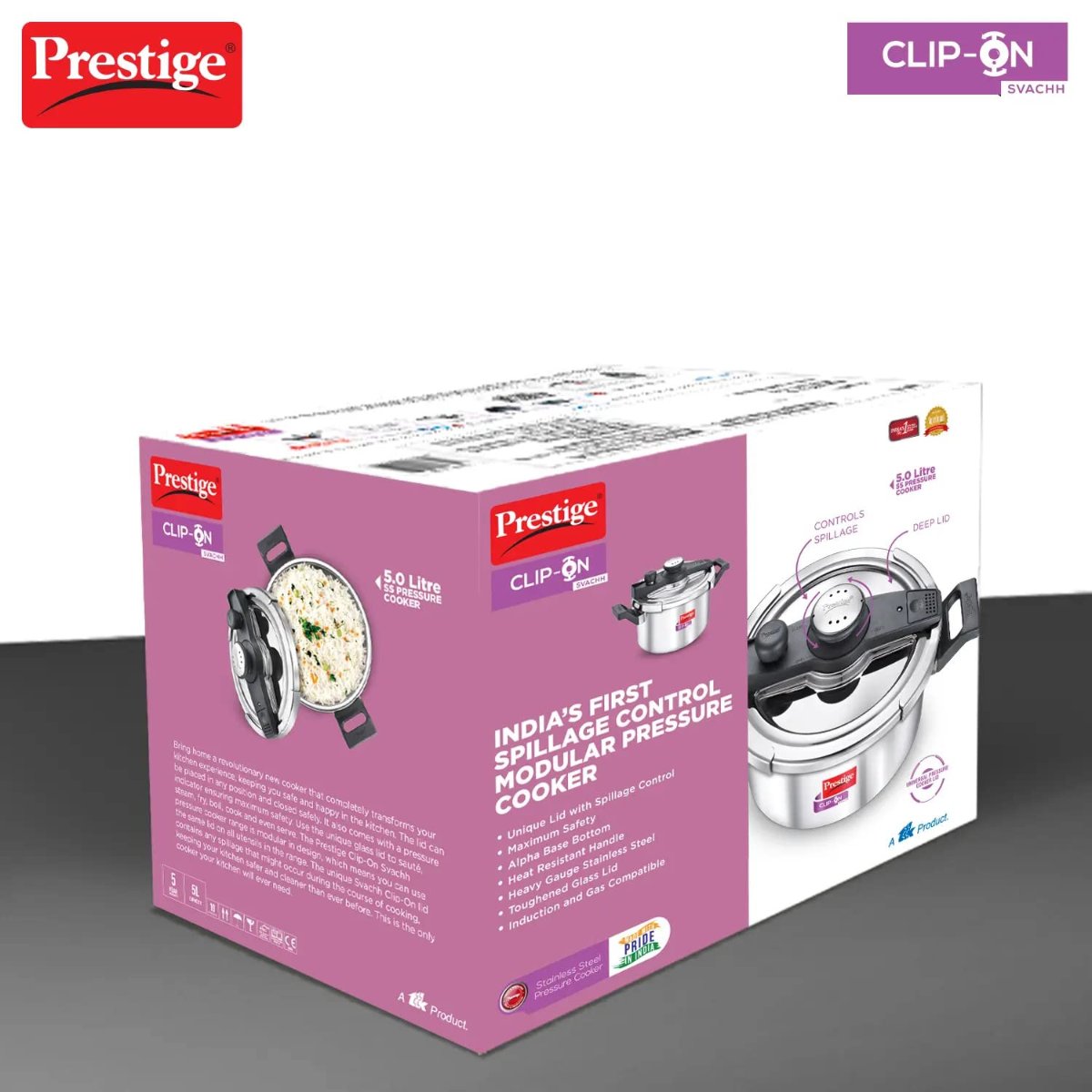 Prestige Clip On Savchh Stainless Steel 5 Litre Pressure Cooker - 20230