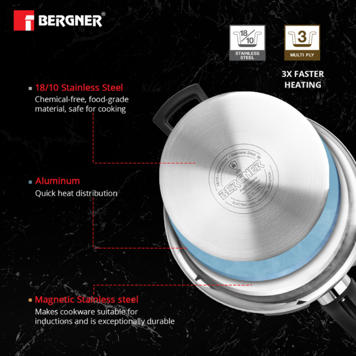 Bergner Argent Triply UnPressure Cooker