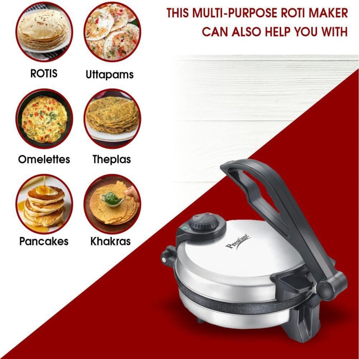 Prestige Electric Multi-Purpose Roti / Chapati Maker PRM 5.0 900-Watt (Silver)