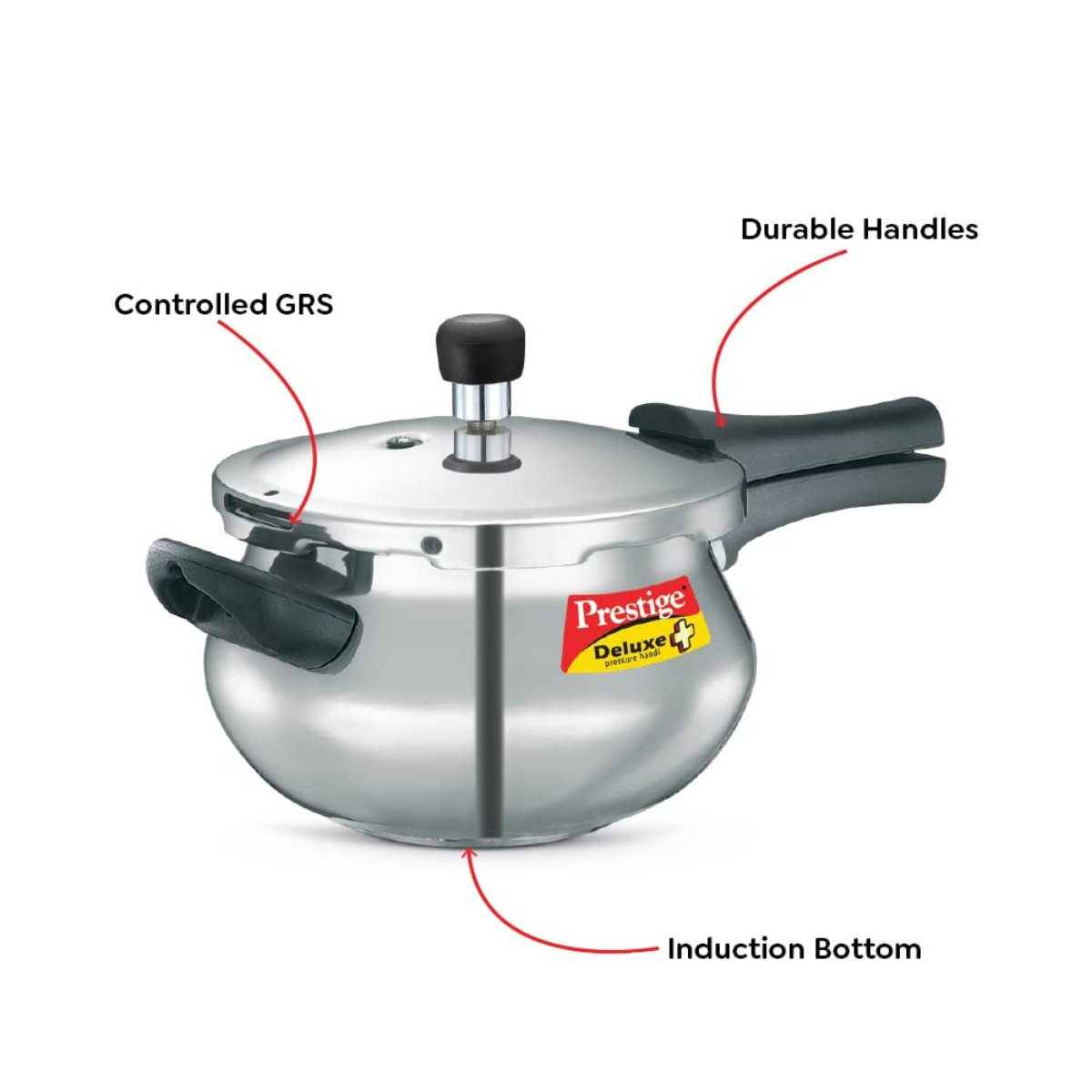 Prestige Deluxe Plus Aluminum 3L Mini Handi Pressure Cooker, Outer Lid - 10793