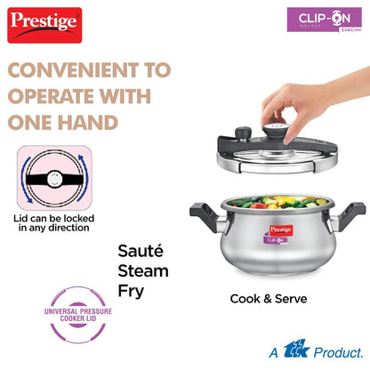 Prestige Clip On Mini Savchh Stainless Steel 3L Handi Pressure Cooker- 20236