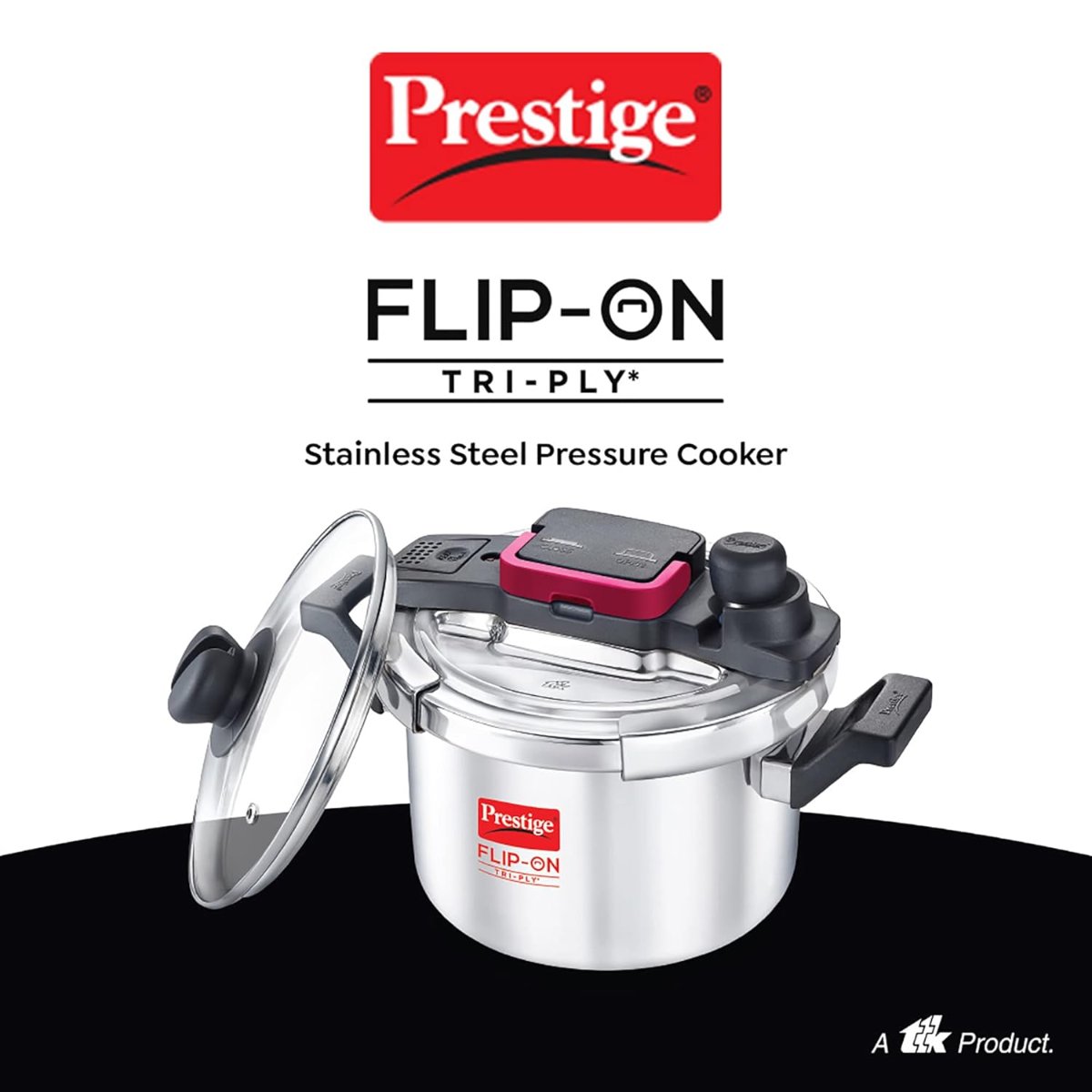 Prestige FLIP-ON TRI-PLY Stainless Steel 3L Pressure Cooker with Glass Lid