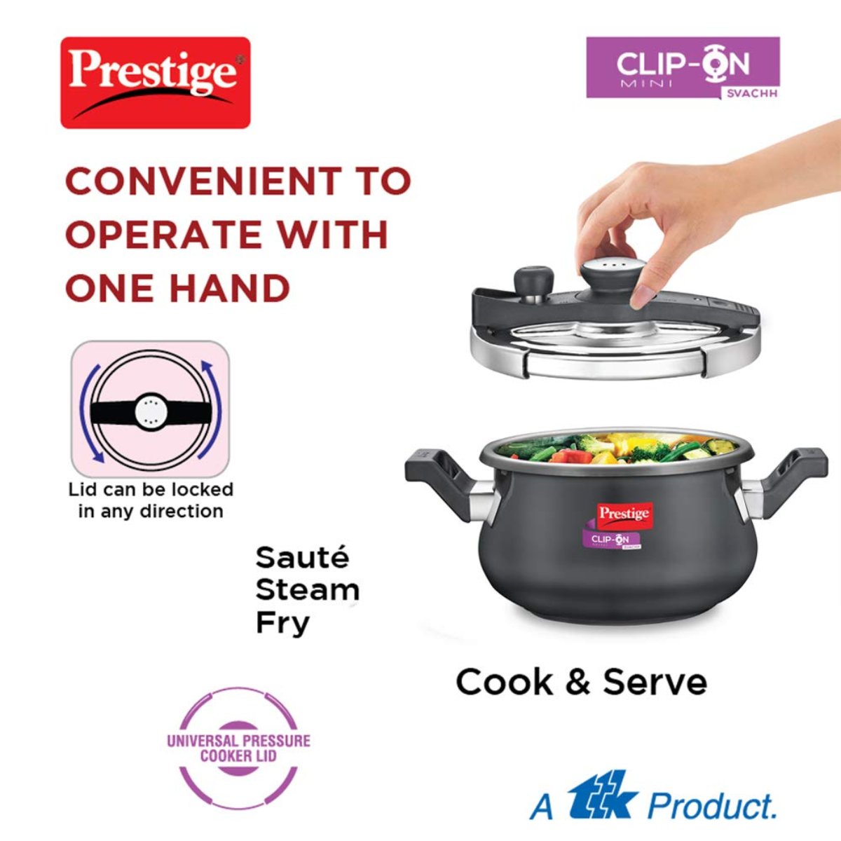 Prestige Clip On Mini Savchh Hard Anodised 3L Handi Pressure Cooker - 20238