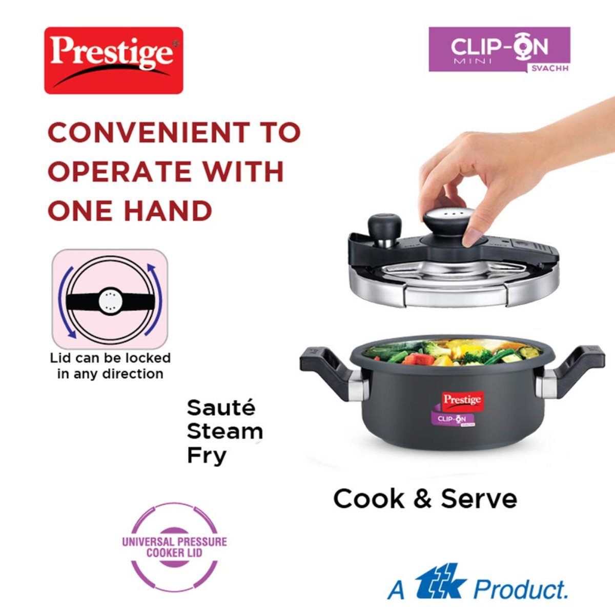 Prestige Clip On Mini Savchh Hard Anodised 2 Ltr Pressure Cooker - 20239