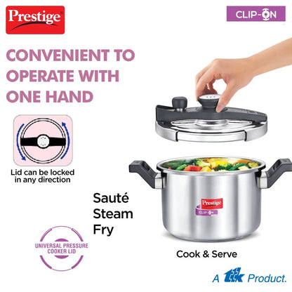 Prestige Clip On Savchh Stainless Steel 5 Litre Pressure Cooker - 20230