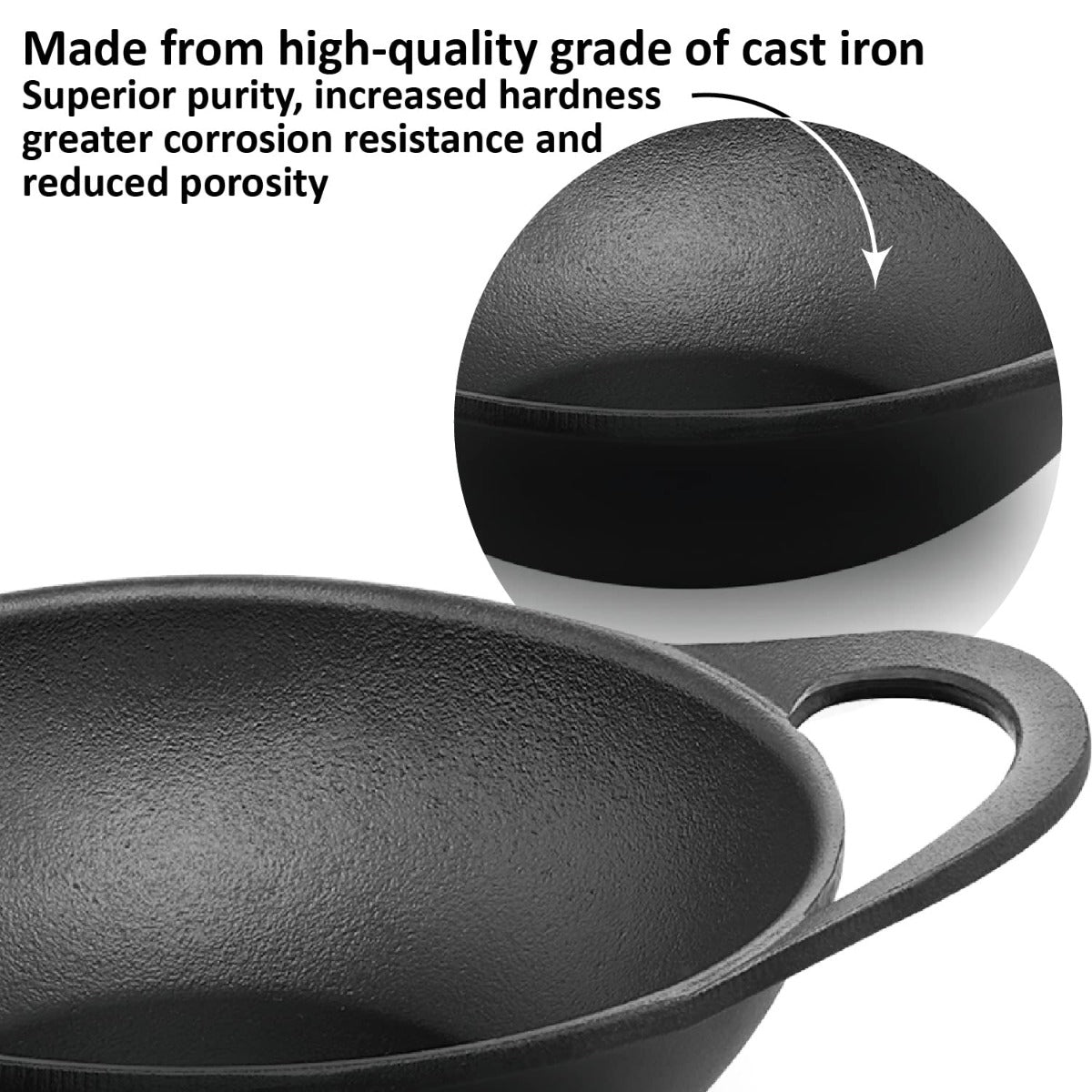 Futura Cast Iron Kadhai 2 Litre with Glass Lid (CIK20G)