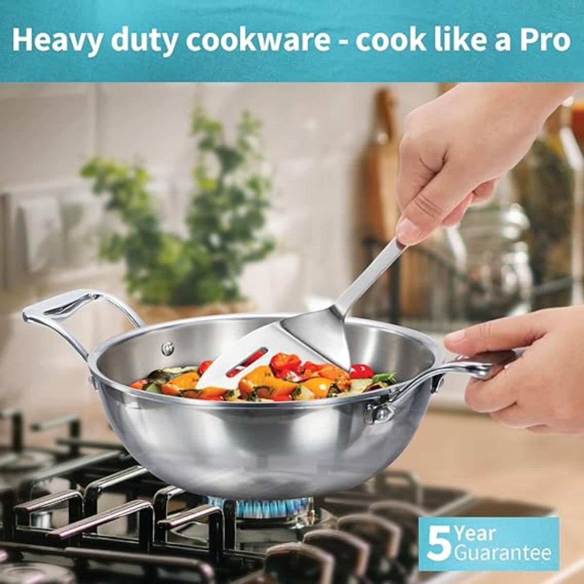 Hawkins Pro Triply Stainless Steel Deep-Fry Pan/Kadhai with Stainless Steel Lid