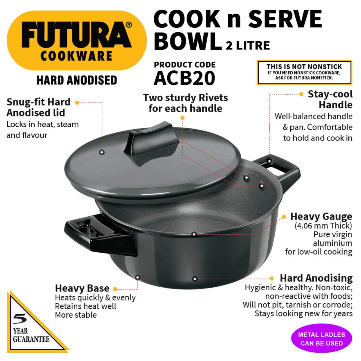 Futura Hard Anodised Cook & Serve Bowl By Hawkins ACB20