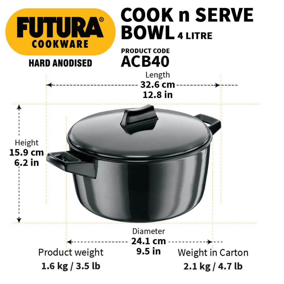 Futura Hard Anodised Cook & Serve Bowl By Hawkins ACB40