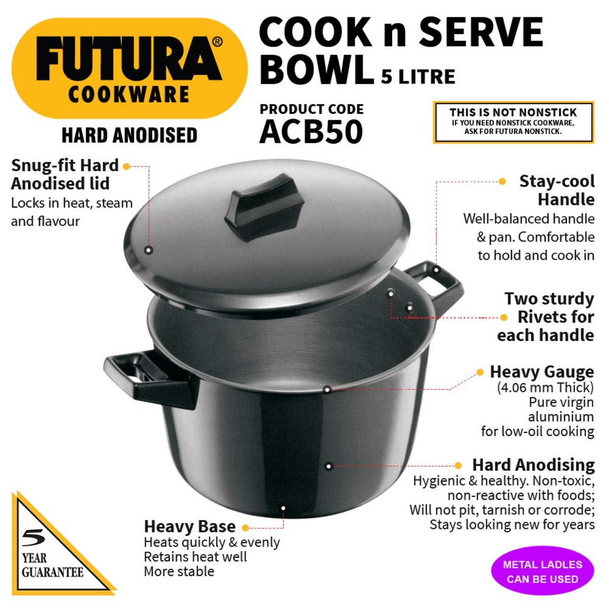 Futura Hard Anodised Cook & Serve Bowl By Hawkins ACB50