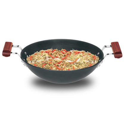 Futura Hard Anodised Deep Wok Pan Flat Bottom by Hawkins