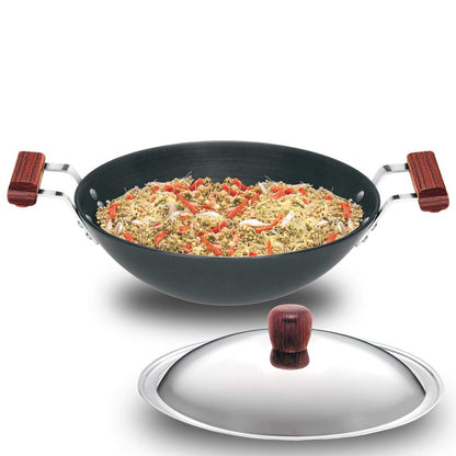 Futura Hard Anodised Deep Fry Pan Wok With Stainless Steel Lid by Hawkins AD375S