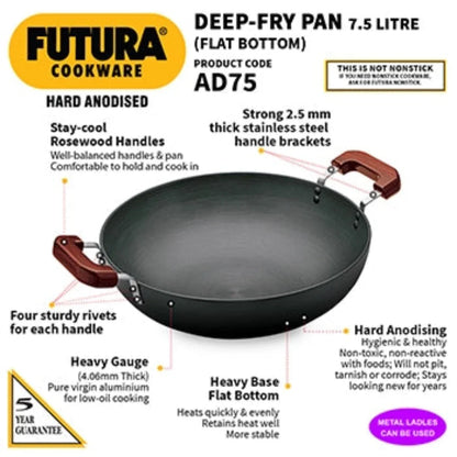 Futura Hard Anodised Deep Wok Pan Flat Bottom by Hawkins AD75