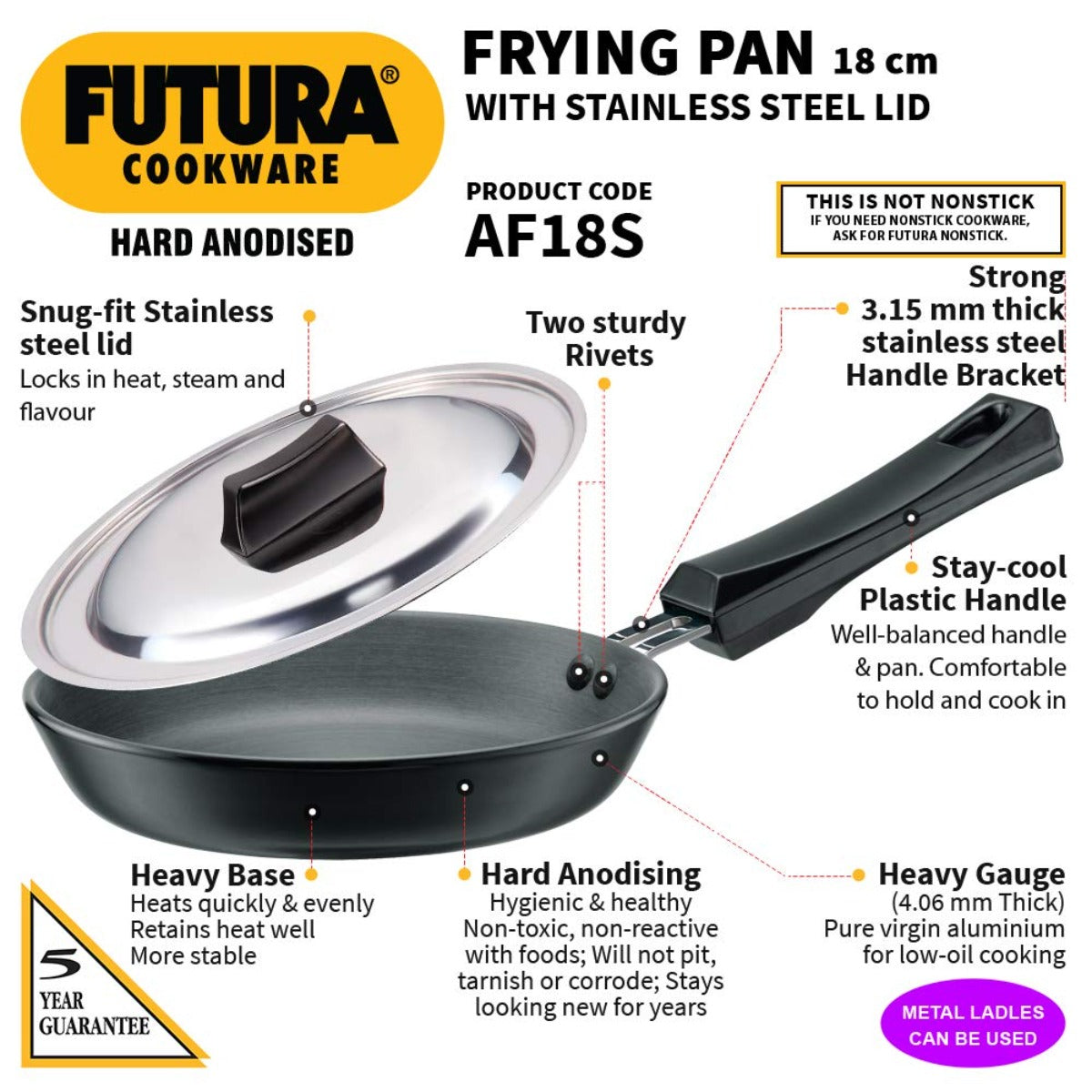 Futura Hard Anodised Frying Pan With Stainless Steel Lid by Hawkins AF17S