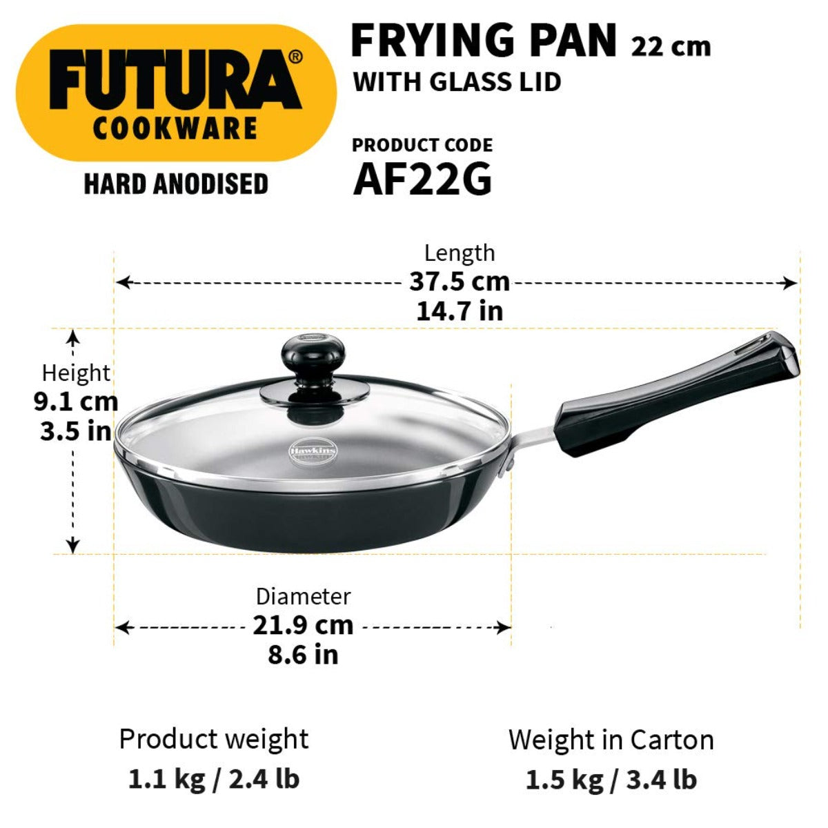 Futura Hard Anodised Frying Pan 20 cm With Glass Lid By Hawkins