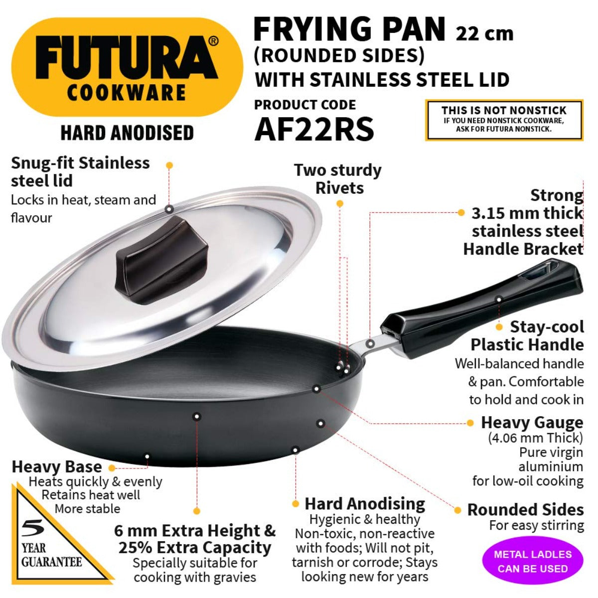 Futura Hard Anodised Round Frying Pan 20 cm by Hawkins AF20RS