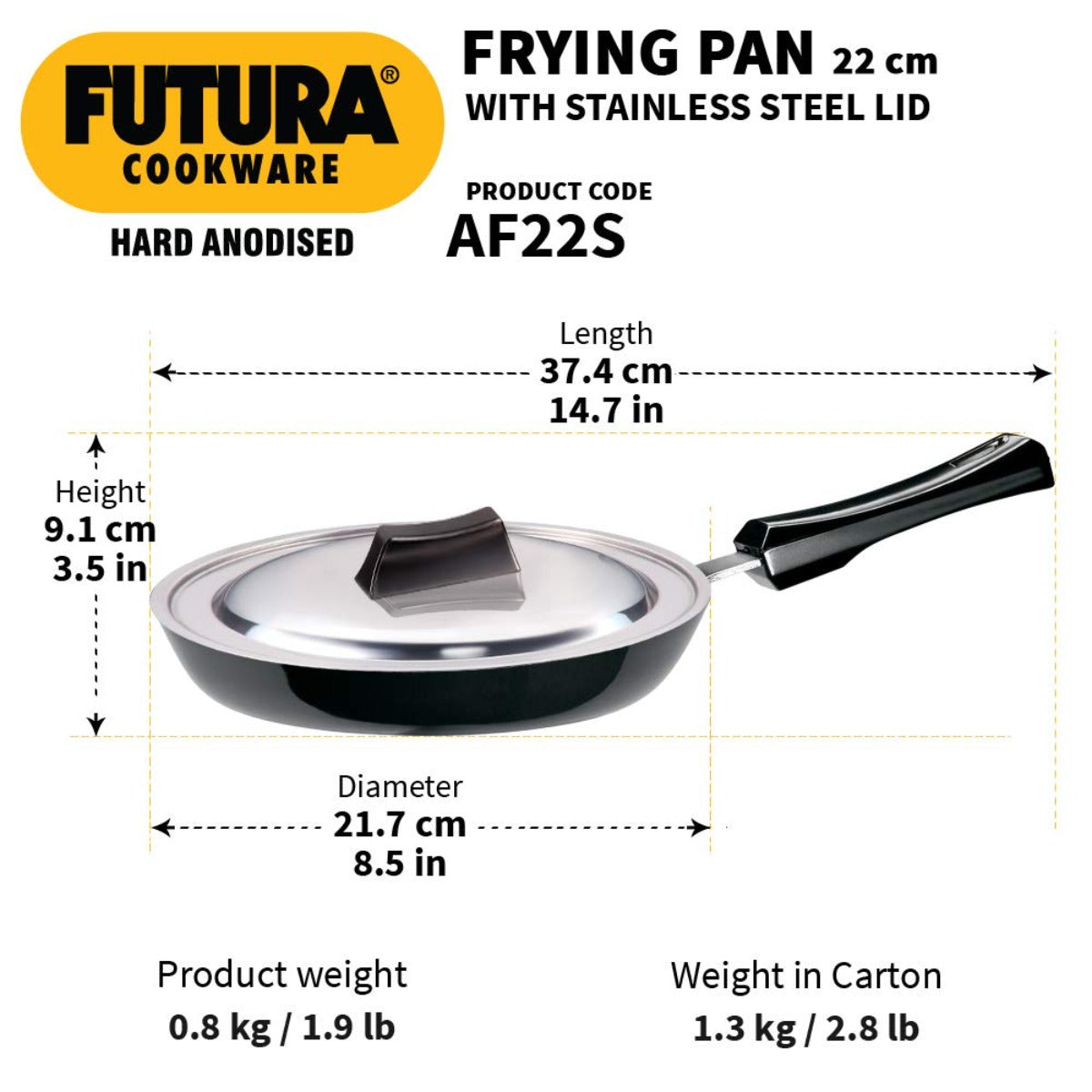 Futura Hard Anodised Frying Pan With Stainless Steel Lid by Hawkins AF20S