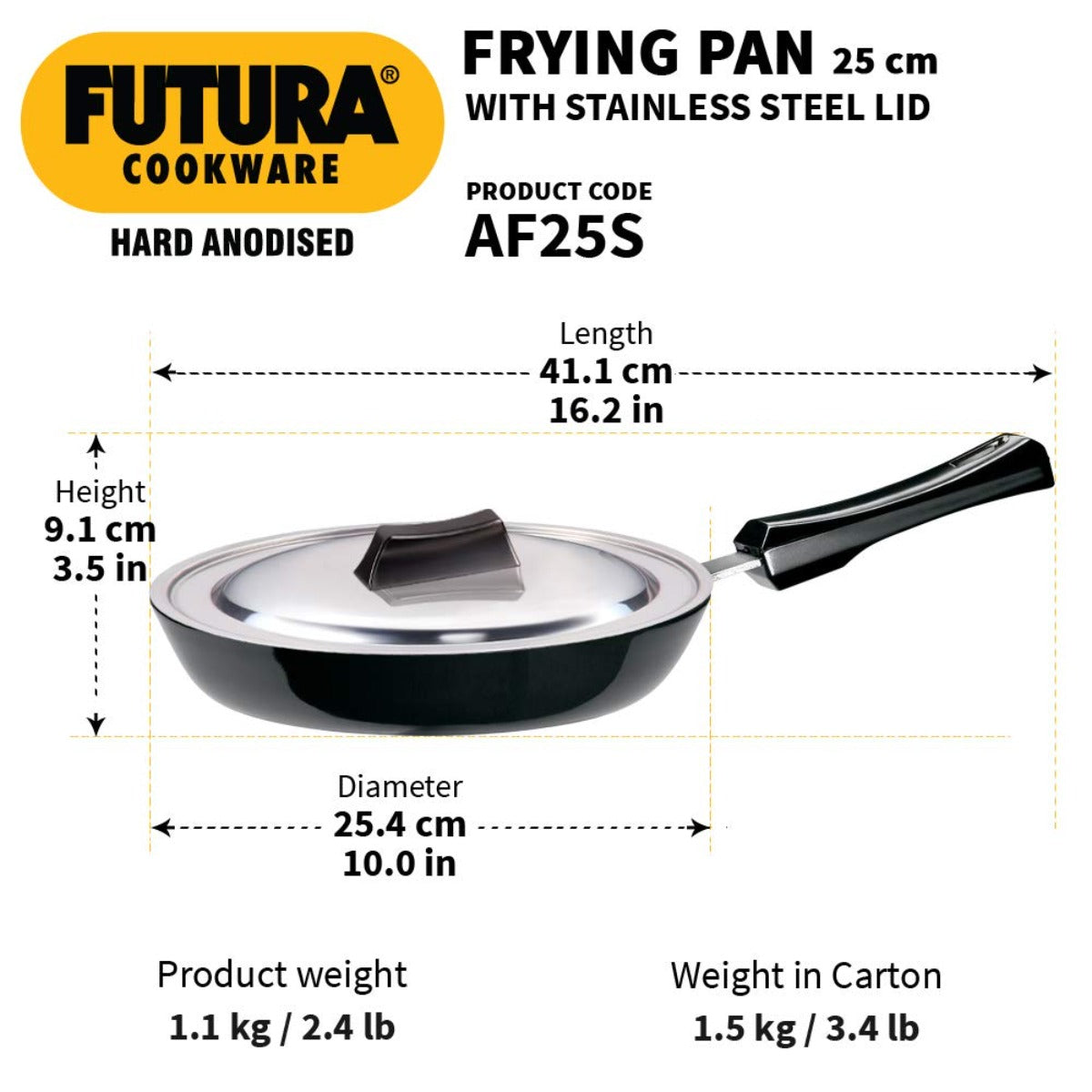 Futura Hard Anodised Frying Pan With Stainless Steel Lid by Hawkins AF24S