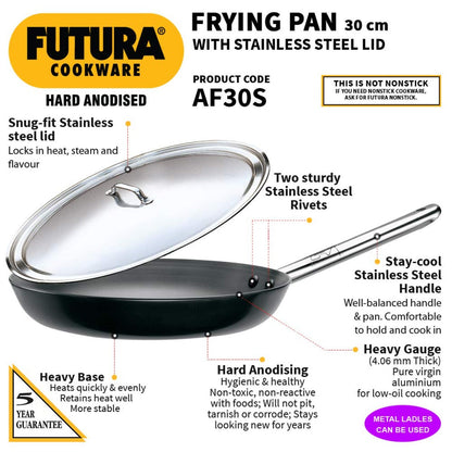 Futura Hard Anodised Frying Pan With Stainless Steel Lid by Hawkins AF29S